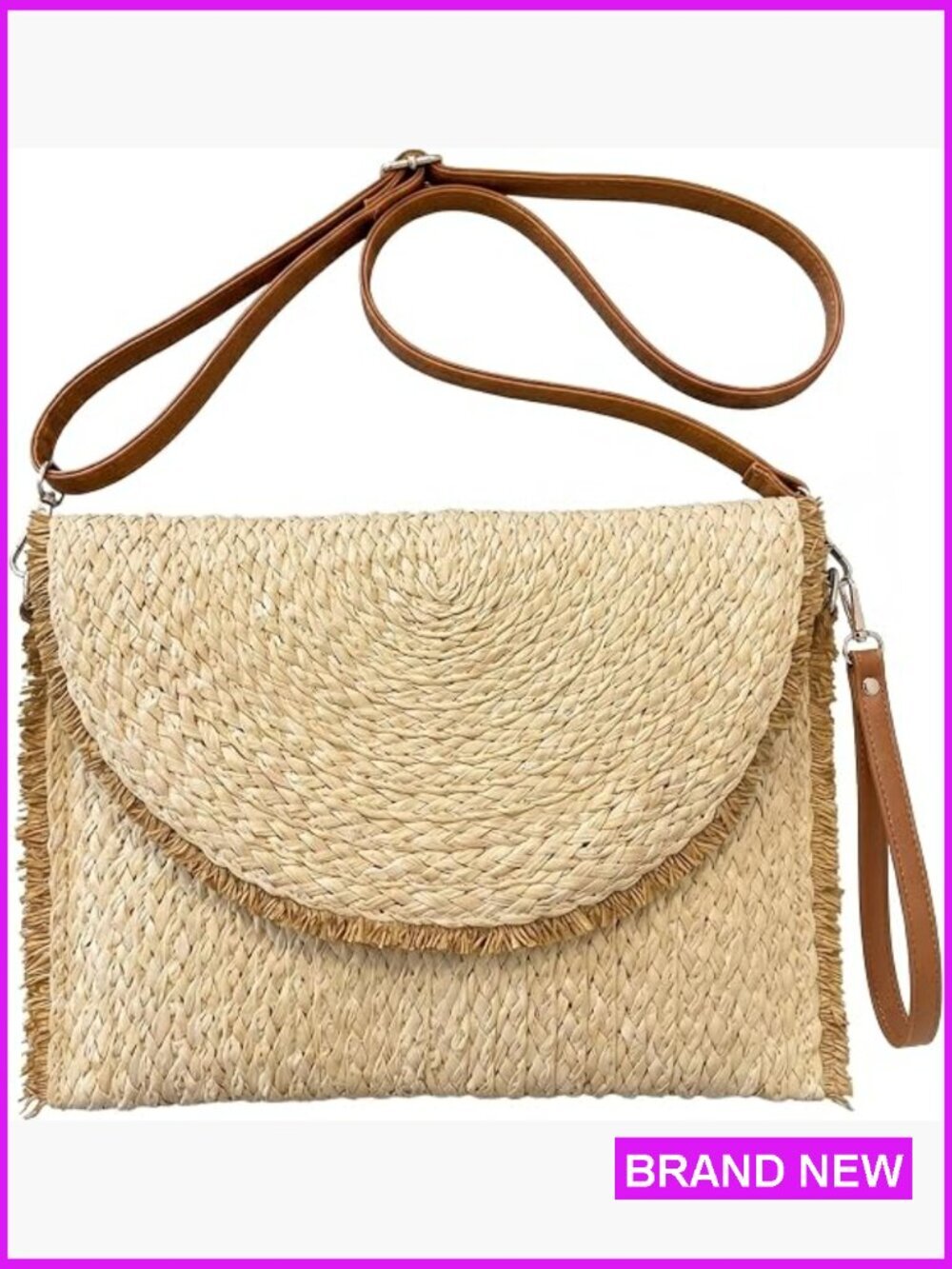 Straw Beach Clutch Purse Summer Woven Handbag Crossbody Envelope Shoulder Bag